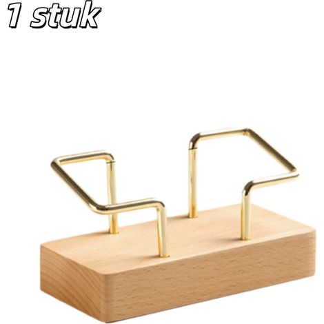 Porte-cartes de visite - Socle en bois - Finition dorée - Convient pour le bureau - Peut contenir jusqu'à 100 cartes de visite - Idéal pour les bureaux, les domiciles, les salons professionnels, etc. (1/5)