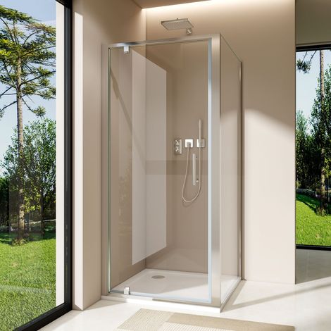 700 x 700mm Pivot Shower Door with Side Panel & Tray Toughened Glass Enclosure,Reversible Bathroom Cubicle Screen (1/5)