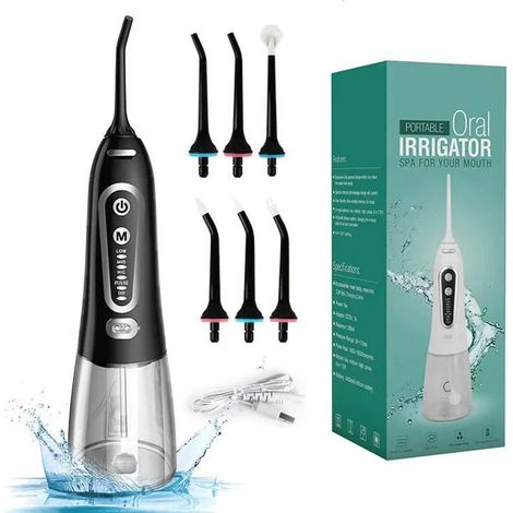 Hydropulseur électrique portable - 300 ml - 6 embouts - Étanchéité IPX7 - 5 modes - 1400 mAh (1/5)