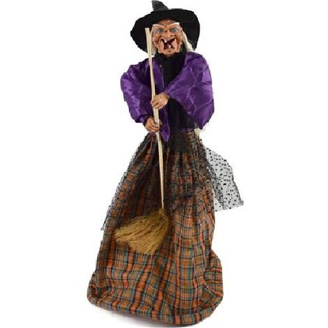 Befana con scopa h 70 porta doni con suoni e luci in tessuto addobbi decorazioni di natale halloween pupazzo bambola statua (1/3)