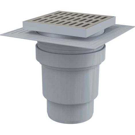 Alca - Desagüe de suelo, recto 15x15 cm, diámetro 11 cm, 2º nivel de aislamiento, tope de olor de agua, acero inoxidable/plástico APV13 (1/2)
