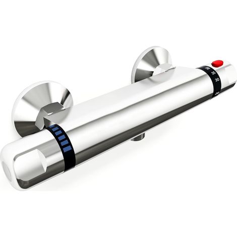Mitigeur Thermostatique de Douche, Robinet Thermostatique Baignoire en tout le cuivre, Protection de Sécurité avec 38℃ Anti-Brûlure Bouton, Mitigeur Baignoire Réglage Précis de Tempétature et Volume d (1/4)