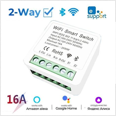 Interrupteur intelligent Wi-Fi Mini EWelink/tuya 16A, commande bidirectionnelle, module compatible avec Alexa (1/5)