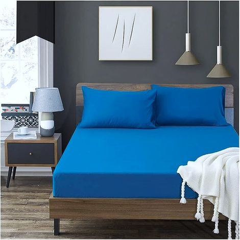 Couvre-lit élastiqué - Maille, 100 % coton, bleu, 160 × 200 + 20 cm (1/2)