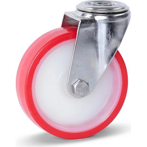 Roulette pivotante - MESO - PU inox - Trou central - 125mm - 220kg