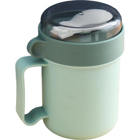 1 Mug à soupe micro-ondable, couvercle, cuillère, plastique PP, poignée, pour bureau, école, voyage (1/5)