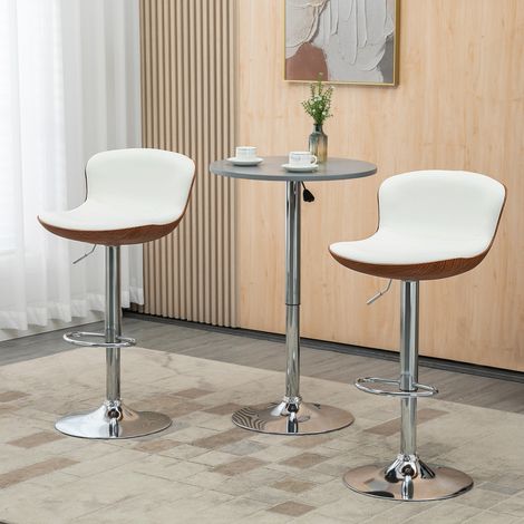 Set di 2 sgabelli da bar, regolabili in altezza, con struttura in metallo e sedile girevole, colore bianco crema. (1/5)