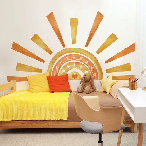 1 jeu d'autocollants muraux minimalistes à motif de soleil, autocollants muraux en PVC auto-adhésifs et amovibles, réutilisables et faciles à poser : œuvre murale soleil Boho pour chambre et décoratio (1/4)