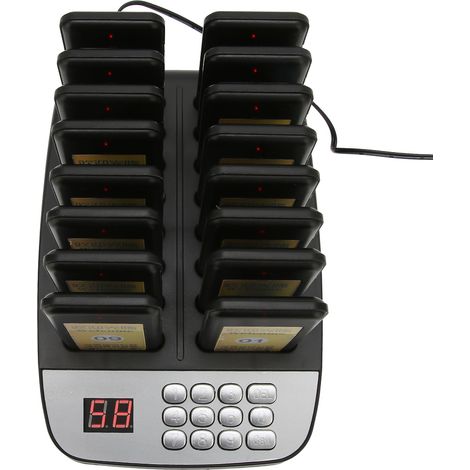 Système de radiomessagerie pour restaurant : 16 radiomessages, portée de 1 000 mètres, signal puissant, 3 modes de vibration, prise britannique 100-240 V.