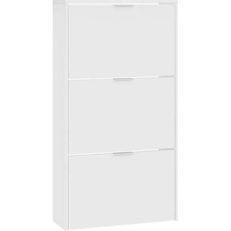 Dmora Schuhschrank Escondido, Schuhschrank mit 3 Klapptüren, Schrank mit doppelter Kapazität für bis zu 18 Paar Schuhe, cm 70x17h180, Glänzend weiß