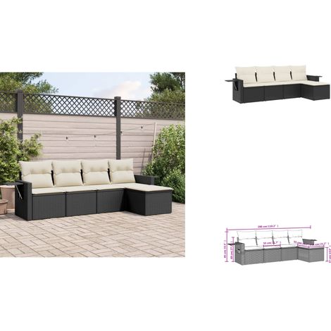5-tlg. Garten-Sofagarnitur mit Kissen Schwarz Poly Rattan - Gartenmöbel - Outdoor Möbel - Lounge Set - Rattan Gartenset - Polyethylen Gartenmöbel (1/3)