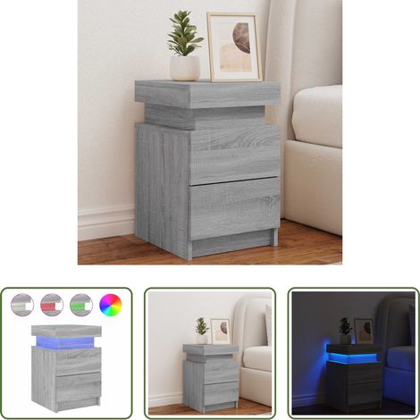 LED-Leuchten - Nachttisch mit LED-Leuchten Grau Sonoma 35x39x55 cm (1/5)