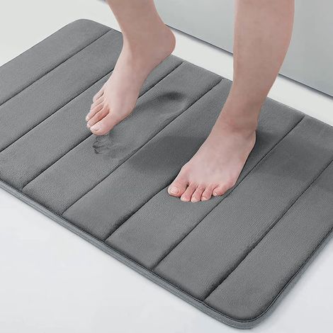 Tapis de bain en mousse à mémoire de forme de 1,5 cm d'épaisseur, 40,6 x 61 cm, doux, absorbant et antidérapant, gris. (1/5)