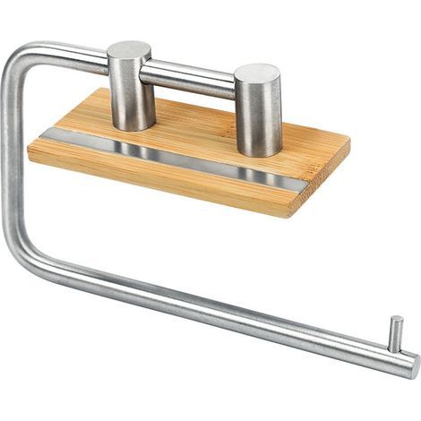 Soporte de papel higiénico de pared para baño, soporte autoadhesivo para pañuelos de papel, fabricado en acero inoxidable y bambú. (1/5)