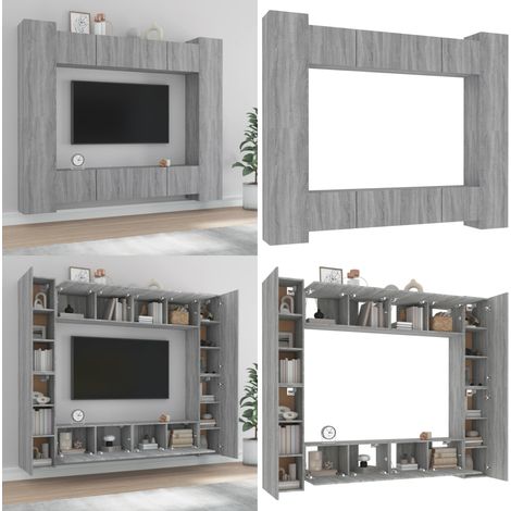 Ensemble de meubles TV 8 pcs Sonoma gris Bois d'ingénierie - Meuble Tv - Meuble Téléviseur - Étagère Murale - Rangement Tv - Décoration Salon - Home & Living (1/5)