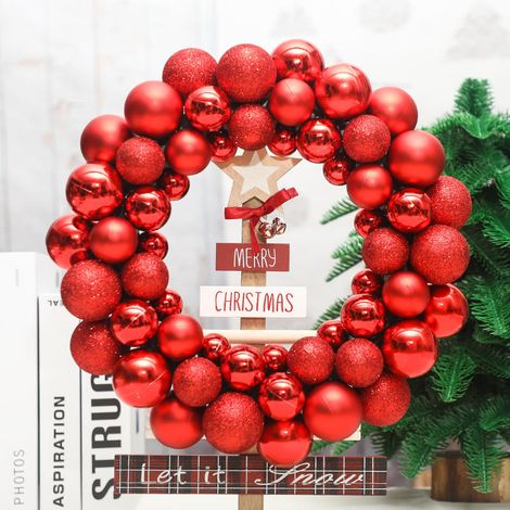 Guirlande de Noël rouge et or avec boules décoratives, couronne de Noël pour porte, mur, cheminée, fête de fin d'année, ornement festif pour maison (1/4)