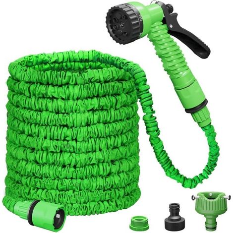 Tuyau d'arrosage extensible avec 7 modes d'arrosage, pistolet pulvérisateur d'eau, enrouleur de tuyau d'arrosage (100 pieds) (1/5)