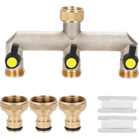 3/4"-3-Wege-Ventil, Dreiwege-Verteiler für Bewässerungssysteme, einstellbarer Wasserdurchfluss (Gelb)