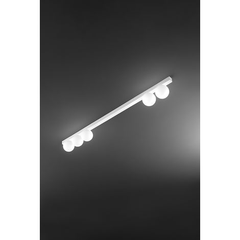 Plafonnier 10S48482 en métal blanc mat avec 5 diffuseurs sphériques en verre soufflé blanc dépoli - Design moderne et élégant signé Perenz.