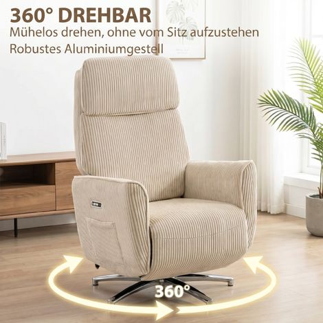 Fauteuil Relax Électrique Réglable avec Fonction Inclinable, 2 Moteurs, Pivotant pour TV, avec Port USB (1/5)