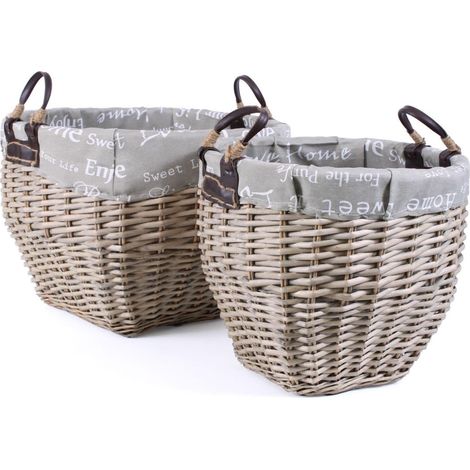Cesto svasato alto in vimini grigio home con fodera