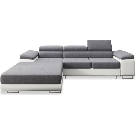 Canapé d'angle gauche convertible Alphonso Gris et Blanc (1/5)