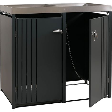 2er-Mülltonnenverkleidung HHG-367, Mülltonnenbox mit Pflanzkasten, Metall 125x132x84cm 55kg anthrazit