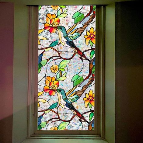 Pellicola autoadesiva per finestre con motivo colibrì e camelie, 43x100 cm. (1/5)