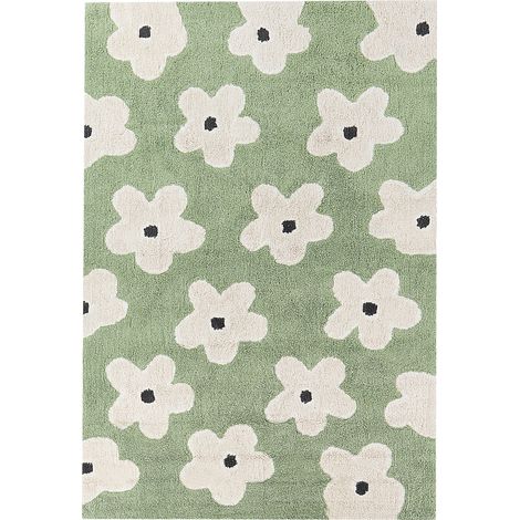 Alfombra de algodón habitación infantil 140 x 200 cm motivo floral verde Mokhva (1/5)