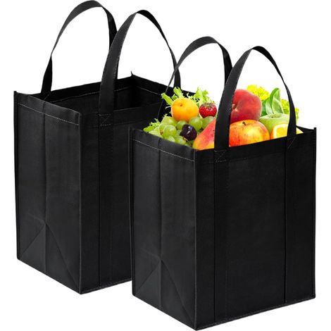 Sac de courses pliable en 2 pièces, grand sac noir de 37 x 31 x 24 cm (1/5)