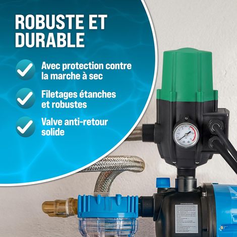 Pressostat pour pompe à eau – 10 bar – Protection contre la marche à sec – Régulateur de pression automatique – Avec manomètre – 240 V (1/5)