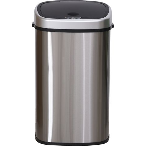 Poubelle automatique 58L acier inoxydable avec capteur détecteur de mouvement étanche Argent