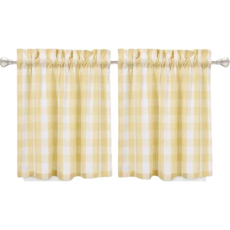 Haperlare kurze, gelb-weiß karierte Vorhänge, 66 x 61 cm, verdunkelnd, für Küche und Bad, 2er-Set (1/5)