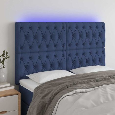 vidaXL Cabecero con luces LED tela azul 144x7x118/128 cm (1/5)