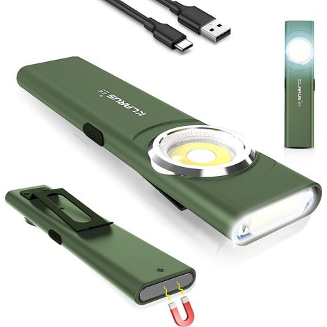 Lampada da lavoro COB ricaricabile tramite USB C, mini torcia EDC piatta da 600 lumen con base magnetica e clip a fibbia, adatta per manutenzione, campeggio, escursionismo, emergenza [Classe energetic (1/5)