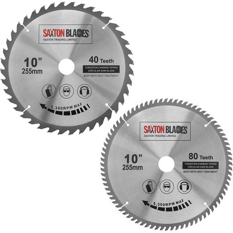 Lot de 2 lames de scie circulaire à bois 255 mm pour Bosch Makita Dewalt (1/5)
