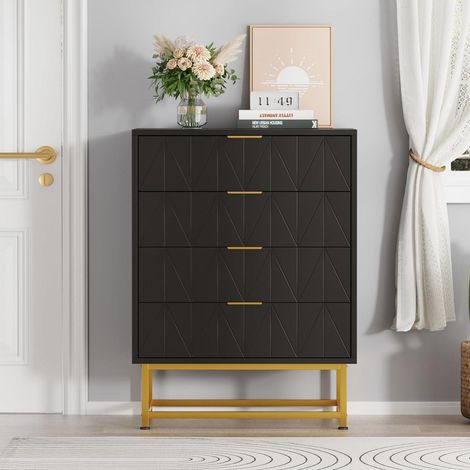 Sideboard mit 4 Schubladen, schwarz, goldfarbene Beine, 60x40x80cm (1/5)