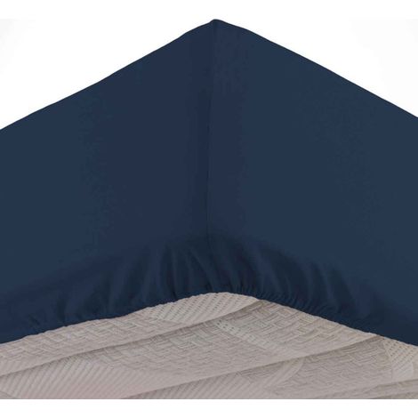 Drap Housse en Coton "Biolina" 180x200cm Bleu Nuit (1/4)