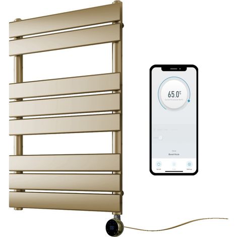 Richmond WiFi Smart Electric Heated Towel Rail Brushed Brass Flat Panel 400mm W x 800mm H