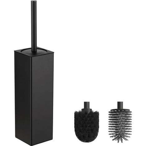1 - Brosse WC - Support Metal - Balai Toilettes Carré Autoportant Avec 2 Têtes - Pour Salle De Bains - Noir (1/5)