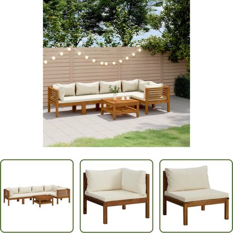 vidaXL Table basse - Salon de jardin 6 pcs avec coussin crème Bois d'acacia solide (1/5)