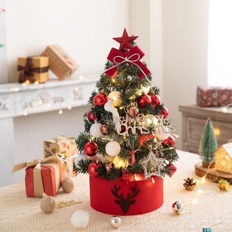 Mini Árbol de Navidad Nevado Rojo y Dorado 60 cm, Decoración Flocada para Escritorio y Hogar (1/4)