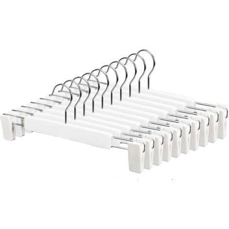 QORVA-Blanc Lot de 10 Cintres pour Pantalon, Cintres Porte-Jupes, avec 2 Clips réglables antidérapants, Crochets pivotants à 360,pour Pantalons Jupes Chaussettes sous-Vêtements (1/3)