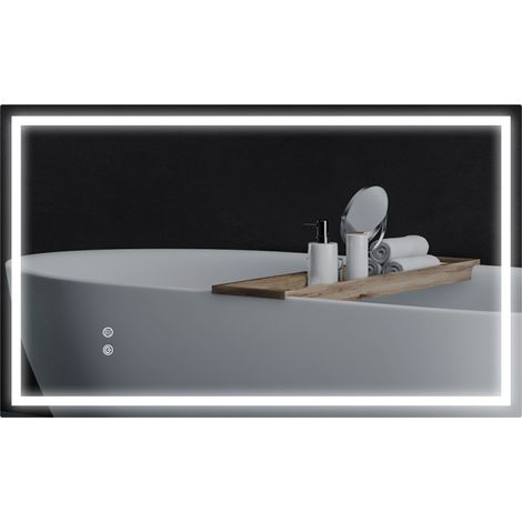 Miroir LED 100x60 cm avec rétroéclairage, antibuée et montage horizontal/vertical, accessoire salle de bain design sobre pour beauté pratique et polyvalent