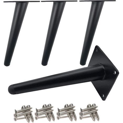 Pieds de meuble obliques en métal noir 30 cm – Lot de 4 – Base silencieuse antidérapante pour canapés et tables (1/5)