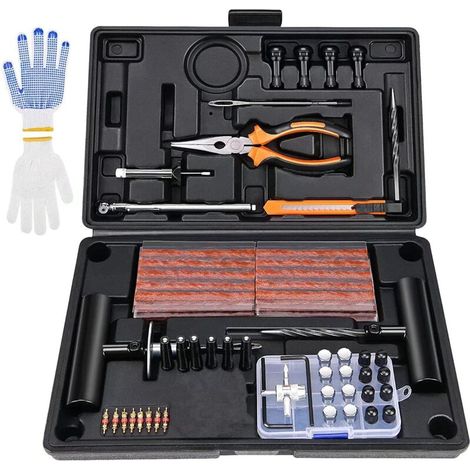 100-teiliges professionelles Motorrad-Reifenreparaturset, Reifendocht-Set, Reifenpannenreparatur, schlauchloser Reifen, Auto, tragbares Multifunktions-Werkzeugset, ATV-Reifendocht-Set für Jeep, LKW, T