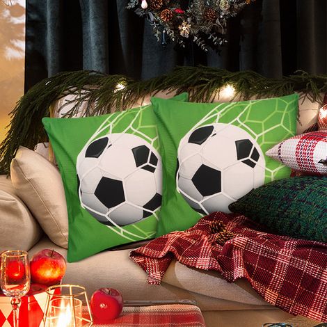 2er-Set Kissenbezüge im Sportball-Muster für Sofa und Couch, ideal zur Dekoration zu Hause (Fußballmotiv) (1/5)