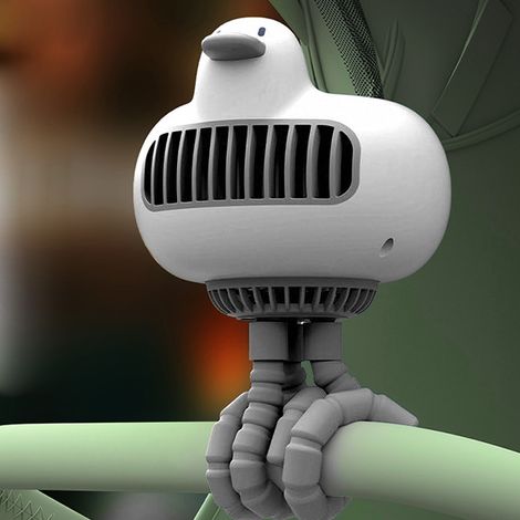 Geräuschloser Kinderwagenventilator, oszillierender Clip-On-Ventilator für den Außenbereich mit Enten-/Oktopusmuster, weiß. (1/5)