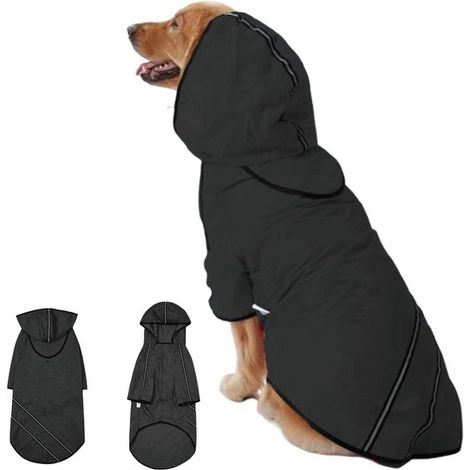 Hunderegenmantel mit Kapuze und Halsband (schwarz, 3XL) – geeignet für kleine, mittlere und große Hunde