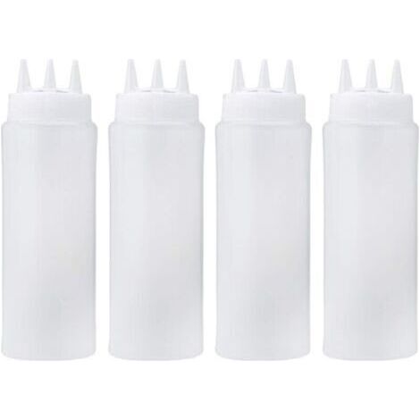 4Pcs 16Oz/450Ml 3-Trou En Plastique Squeeze Bouteilles Condiment Pour La Sauce Vinaigre D'Huile De Moutarde Ketchup Vinaigrette Cuisine Accessorie (1/3)